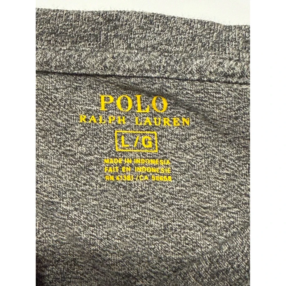Polo Ralph Lauren Mens V-Neck T-Shirt‎ Heather Grey Cotton Pony Logo Large L